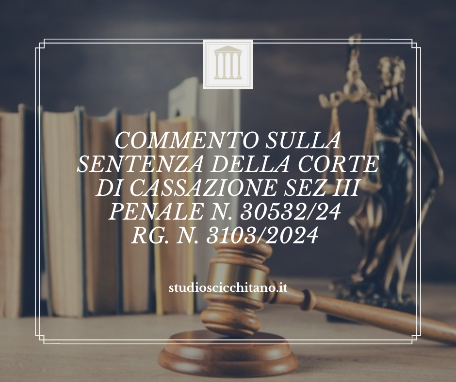 Commento sulla Sentenza della Corte di Cassazione sez III Penale n. 3053224 RG. n. 31032024